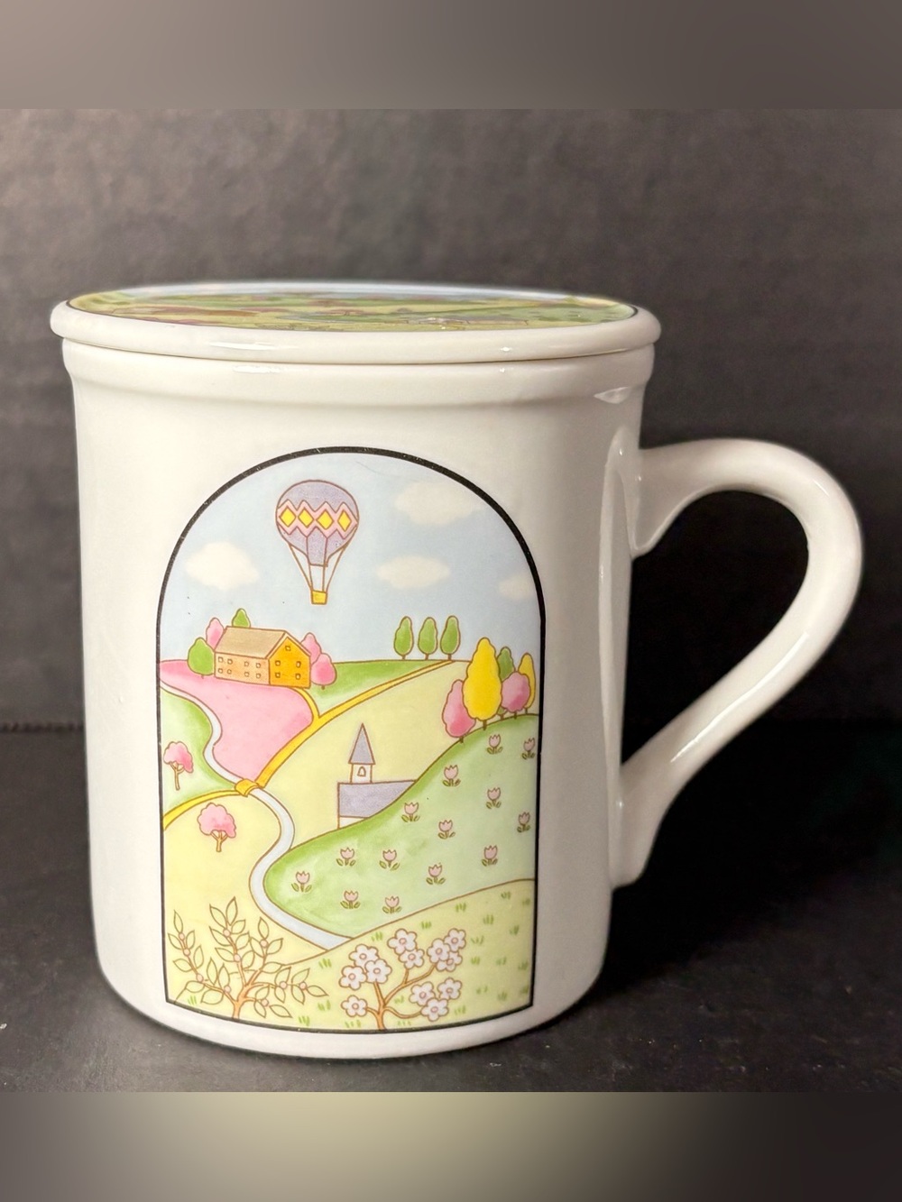 Vintage Country Seasons Giftcraft Japan Mug + Lid Coaster